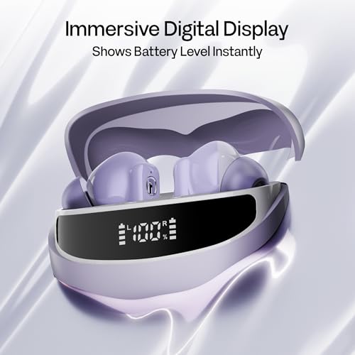 Image of Number Navo Buds Z1 TWS Earbuds | 72H Playtime | Digital Display Case | Quad-Mic ENC | Dual Pairing | Hi-Bass 13mm Drivers | Quick Charge | 35ms Low Latency | IPX5 | Touch Controls | (Dusk Violet)