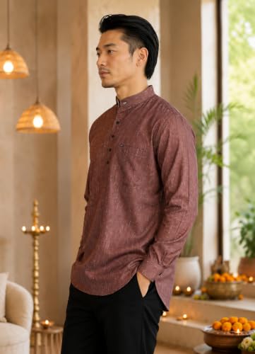 Image of Majestic Man Men's Cotton Blend Textured Regular Fit Full Sleeve Short Kurta