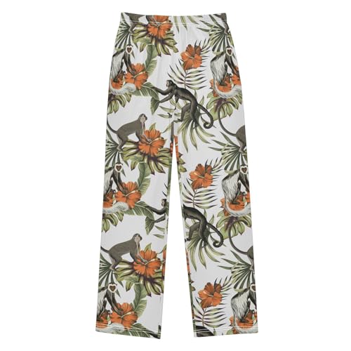 ZZXXB Monkey Hibiscus Flowers Boys Long Pants Soft Trousers Elastic Waist Kids Lounge Bottoms with Pockets S-XL