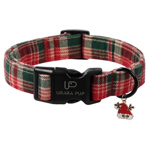 Image of Christmas Dog Collar- Adjustable Red & Green Checkered Dog Collar for Small Medium Large Dogs, Soft Xmas Plaid Puppy Collars with Quick Release Buckle XL