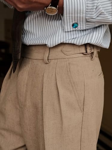 Men's Linen Classic Gurkha Pants Naples Italian Dress Pants No Belt Required3