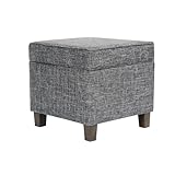 HomePop Home Decor | K7342-F2182 | Classic Square Storage Ottoman with Lift Off Lid | Ottoman with Storage for Living Room & Bedroom, Slate Grey Large