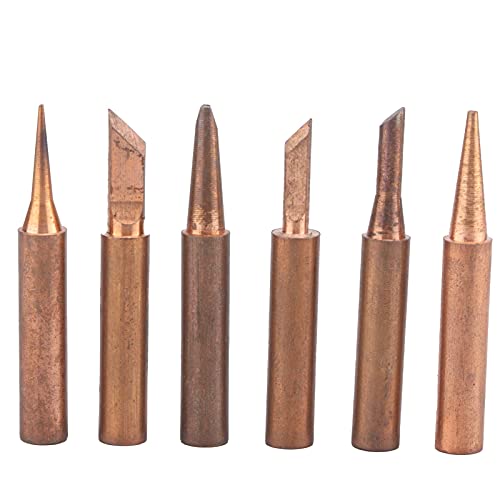 6Pcs Pure Copper Solder Tips Set for 936 Soldering Iron Handles, Pointed, Knife, Horseshoe, Flat Tips, with Quick Heat Up, Non Magnetic, Suitable for Speaker Welding