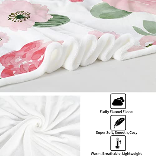 Floral Throw Blanket, Pink Rose Floral Throw Blanket, Soft Cozy Flannel Flower Blankets, Fluffy Fuzzy Rosebuds Wildflowers Print Blankets For Toddler Girls Women Gifts Sofa Couch Bed Decor, 40X50 Inch #TOP3