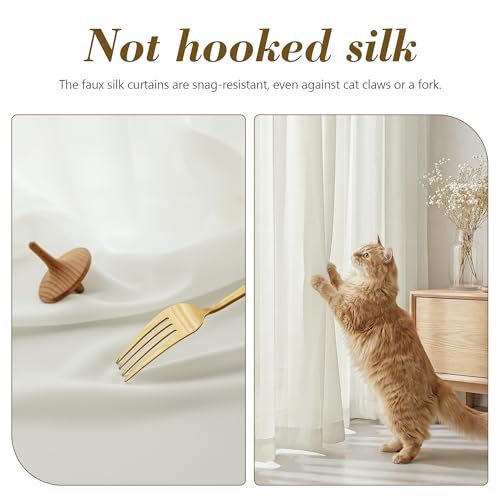 Image of FMFUNCTEX Sheer Non-See-Through Netural Beige Curtains for Bedroom, Faux Silk that Let Light Curtains 84 inches Long Light Filtering Privacy Sheer Drapes for Living Room, Rod Pocket 2 Panels Set