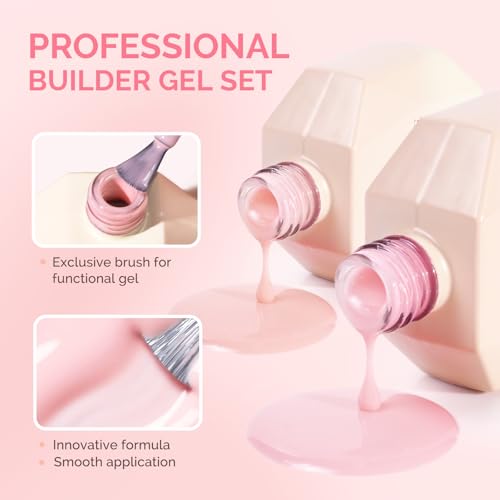 Image of MelodySusie 2PCS 15ML Nude and Pink Builder Gel Set for Nails Thickening, Soak Off UV Extension Gel Rhinestone Glue in a Bottle for Nail Art Design Gift for Women DIY Manicure at Home