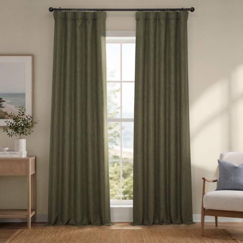 Image of HPD Half Price Drapes - Faux Linen Curtains for Living Room (1 Panel) - 50W X 84L - Textured Room Darkening Curtains for Bedroom 84 Inches Long - Drapes for Home Decor, Khaki Green
