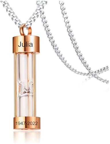 Miniatura 8 de LiFashion Collares de urna de reloj de arena personalizados, botella de urna de cremación grabada con nombre, colgante de ceniza, joyería