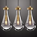 Joyunleo Raindrop Pendant Light Fixtures Set of 3, Brass Glass Pendant Lighting, Teardrops Pendant Lights Kitchen Island, Indoor Pendant Light for Kitchen Island Bedroom Bathroom, Included Bulb