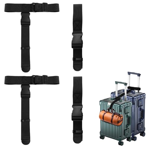 Image of Luggage Straps 4 Pcs Black Luggage Belt Set T-Shaped Luggage Connectors Add a Bag Adjustable Suitcase Straps Travel Luggage Accessories for Connecting 3 Luggage Suitcase Handbag Baggage Together