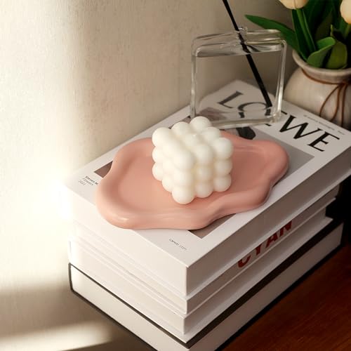 Image of Jewelry Dish Trinket Tray for Women, Ring Dish Holder, Unique Cloud Shape Ceramic Plate Cute Things Vanity Aesthetic Room Decor Mother's Day Birthday (Pink)