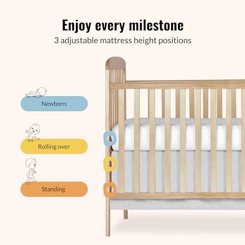 Image of Dream On Me Anna 3-in-1 Convertible Full-Size Baby Crib & Changer with Storage in Natural, GreenGuard Gold & BSA, Pinewood, Converts to Day & Toddler Bed, 3 Mattress Heights, 1″ Changing Pad