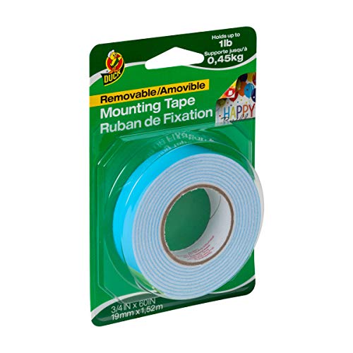 duck tape double sided - Duck Brand Removable Foam Mounting Tape, 0.75-Inch x 60 Inches, Single Roll, White (1129541)