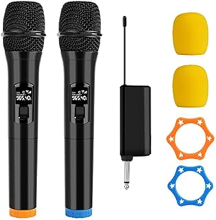 Wireless Microphone, Dual Portable Handheld Dynamic Karaoke Mic Set with Rechargeable Receiver, Cordless