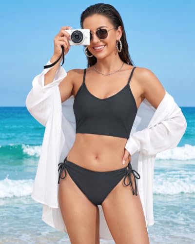 Image of Zmart String Tie Side Bikini Bottoms - Women Full Coverage Swimsuit Bottom Mid Rise Mid Waist Swim Bathing Suit Bottom