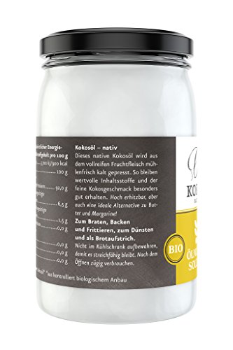 ÖLMÜHLE SOLLING - BIO Kokosöl | 100% natives Bio-Kokosnussöl | Ideal geeignet zum Braten, Backen und Frittieren, als Haut-& Haarpflege sowie für Hunde und Katzen | Inhalt: 250 ml