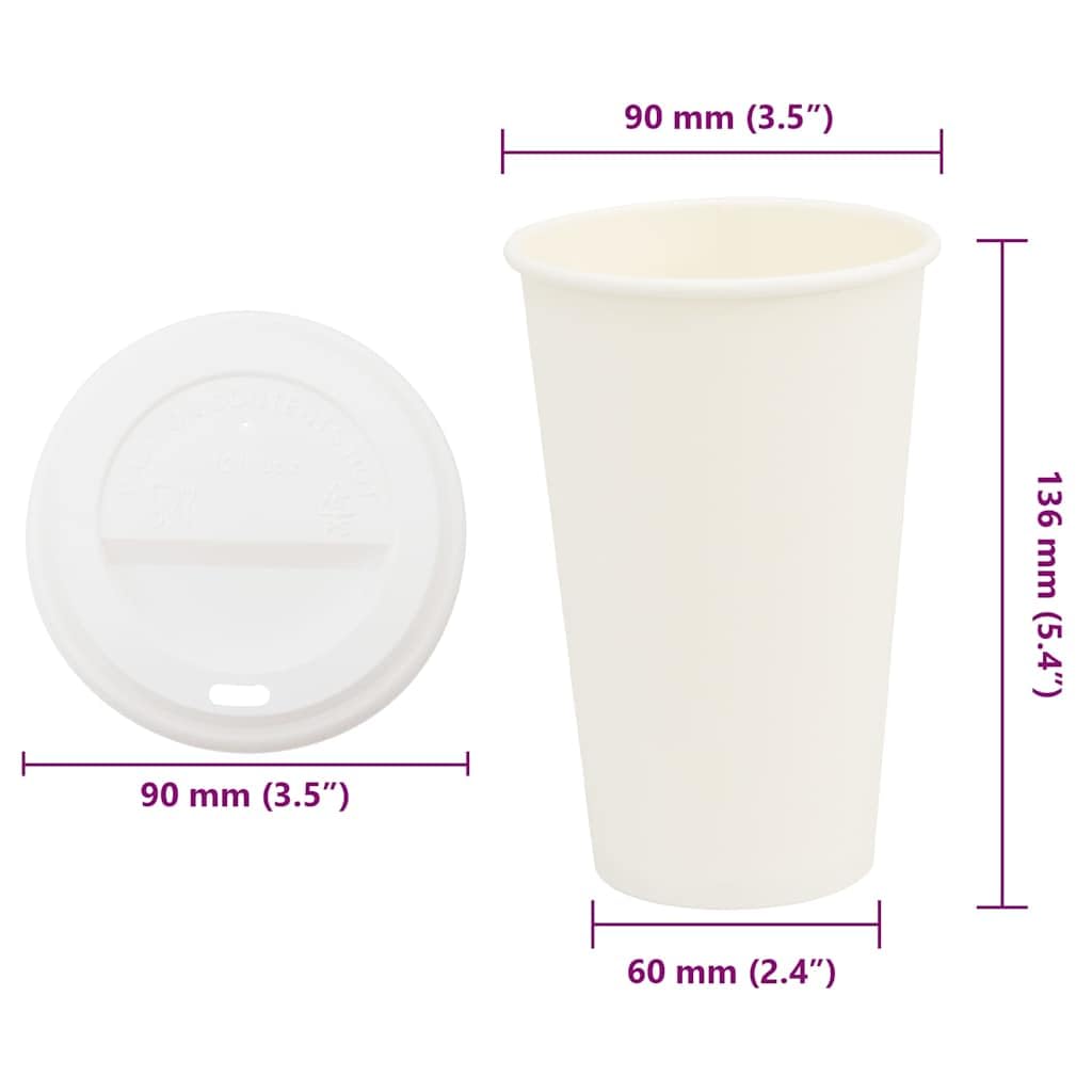 Mangloder Vasos desechables con tapas, 1000 unidades, 400 ml, de papel resistente con revestimiento de polietileno para bebidas calientes y frías, ideales para fiestas, catering, gastronomía, oficina