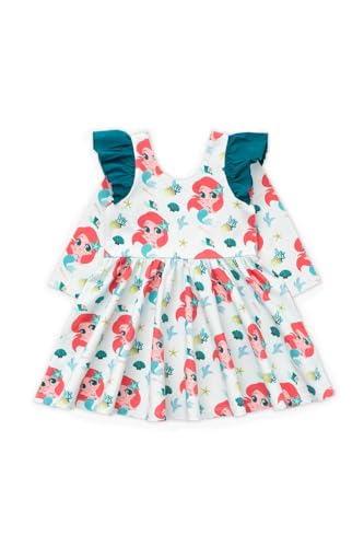 monica + andy Let's Dance Double Ruffle Dress, Size 4T, Disney Princess Ariel, 100% Organic Toddler Clothes for Girls, Long Sleeve, Sustainable Super Soft Fabric, Sizes for Kids, Toddler & Infant