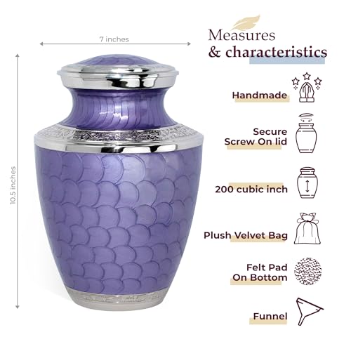 Image of Trupoint Memorials Cremation Urns for Human Ashes, Silver Lining Decorative Burial Urns for Male and Female, Funeral Memorial Urn for Women and Men - Purple with Silver Lining, Adult (200 LB)
