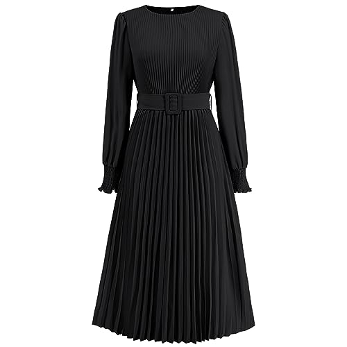 Robe noire plissée longue confortable qui affine la silhouette