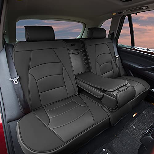 Image of FH Group Car Seat Cover for Back Seat Solid Black Faux Leather - Universal Fit, Rear Seat Covers for Cars with Rear Split Bench, Car Seat Cushions, Car Interior Accessories for SUV, Sedan, Van