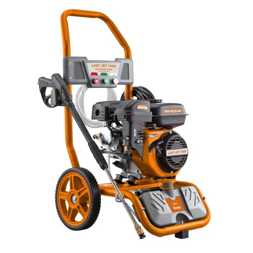 Petrol Pressure Washer - 8M Hose with 4 Spray Nozzles - 3.5L Detergent Tank - 185 Bar 8L / Min Flow Rate - 7BHP Petrol Engine - Driveway/Patio/Path/Vehicles