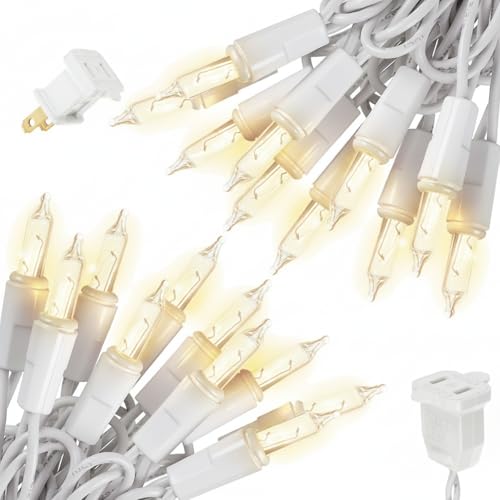 Aurelema 2 Pack 5ft Mini Christmas Lights String 10 Bulbs Warm White Short Strand String Lights Clear Bulbs Wire Fit Light up Christmas Decorations 4 Bulb Spacing Connectable End-to-end(White)