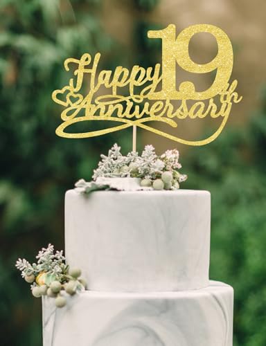 Happy 19th Anniversary Cake Toppers - Wedding Anniversary Decorations, Party Decorations Nineteen