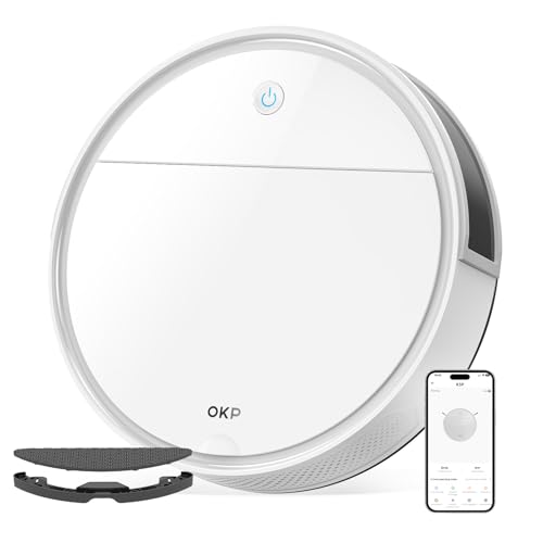 OKP K5 Pro Robot Aspirador, 5000Pa de súper succión, evitación precisa de obstáculos, Robot Aspirador y fregasuelos, Pelo no enredado, Carga automática, WiFi/App/Alexa, Ideal para Limpiar