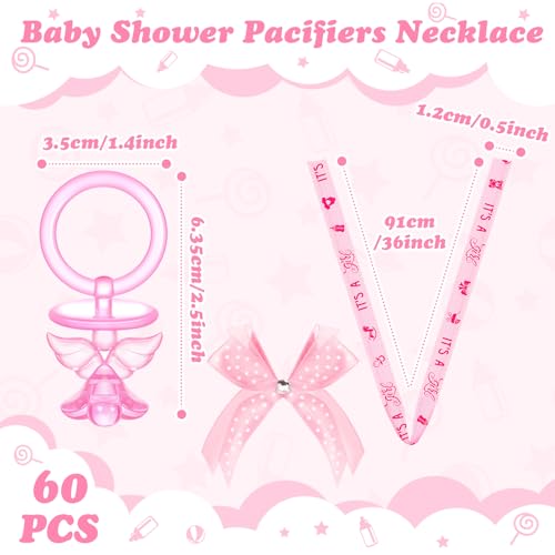 Image of Tondiamo 60 Pcs Baby Shower Pacifier Necklace for Chupones para Baby Shower Game Party Favor Acrylic Angel Pacifier Charm for Girl Boy Guest Gender Reveal Party Decoration Table Scatter(Pink)