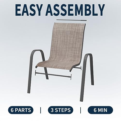 Image of Amopatio Patio Chairs Set of 6, Outdoor Stackable Dining Chairs for All Weather, Comfortable Breathable Garden Outdoor Furniture for Backyard Deck, Light Brown