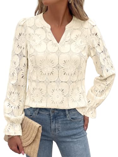 KIRUNDO Eyelet Tops for Women Lace Crochet Dressy Casual Blouses - image 6