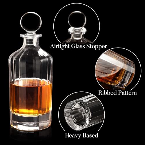 Image of 28Oz Decanter and Glass Stopper Striped Pattern Decanter for Wine Whiskey, Bourbon, Brandy, Liquor, and Rum Juice Water Mouthwash