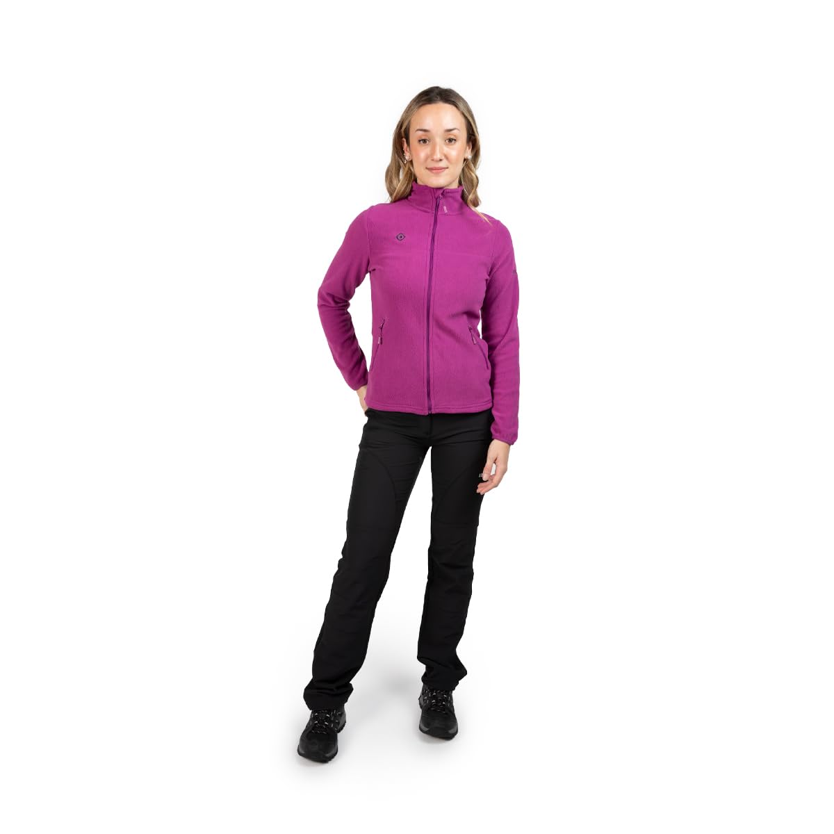 Izas PADRU W Chaqueta de Forro Polar Deportivo para Mujer. Tejido Perchado, Cuello Alto y Bolsillos con Cremallera. Manga Sentada