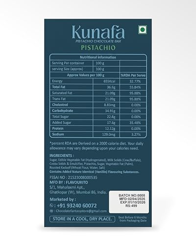 Image of Flavourito Kunafa Pistachio Chocolate Bar 100g, Satisfying, Sharp Snap Of Smooth Milk Chocolate that Gives Way to a Creamy, Rich, and Nutty Pistachio By DECADENT FOODS