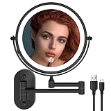 Ruacq Rechargeable Makeup Mirror Matte Black Double Sided Vanity Mirror with Lights Round 1x/10x Mag