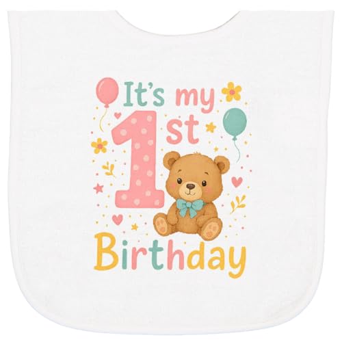 inktastic 1st Birthday Cute Teddy Bear Theme Baby Terry Cloth Bib