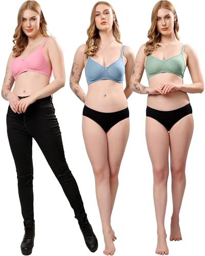 Image of London Hills Regular Bra for Women Everyday Non Padded Wire Free Mid Coverage Cotton Blend