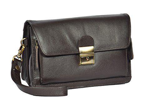 House of Luggage Hommes Cuir Poignet Sac Embrayage Grab Mobile Voyage Verrouillable Pochette HLG845 Marron