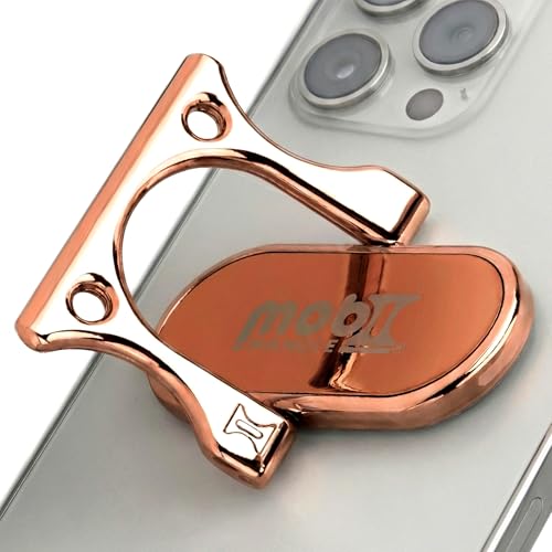 Mobi Handle Patented 3-Finger Phone Grip & Stand – Comfortable Phone Holder for Hand, Cell Phone Ring Holder & Desk Stand, Works with Most Magnetic Mounts [Rose Gold]