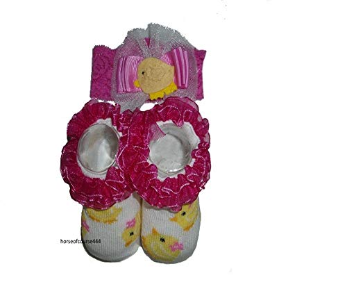 Girl's Infant Easter Socks and Headwrap Baby Chicks Set Size 0-12 Months