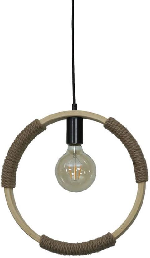 Suspension en corde de chanvre style rustique avec ampoule ronde en bambou E27