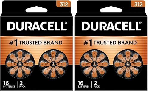 Image of DURACELL Hearing Aid Batteries Brown Size 312, 16 Count Pack, 312A Size Hearing Aid Battery with Long-Lasting Power, Extra-Long EasyTab Install for Hearing Aid Devices (Pack of 2)