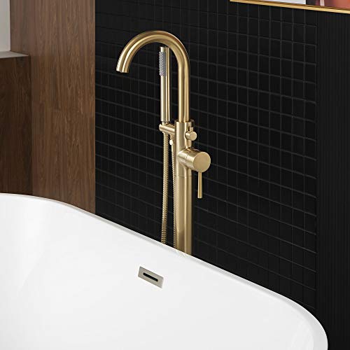 WOODBRIDGE F0007 BG Llave para bañera freestanding montada en el piso, grifería de baño de latón con ducha de mano, acabado oro cepillado miniatura 3