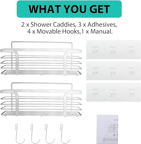 Image of Boniry Adhesive Shower Organizer with 3 Hooks /No Drilling Wall Mounted Rustproof Stainless Steel Shower Shelf /SUS 304 Stainless Steel Organization for Bathroom Rack (35L X 12W X 12H CM, Black)