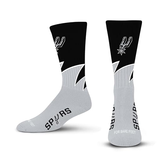 For Bare Feet NBA SAN ANTONIO SPURS Black Wave Crew Sock Team Color Large
