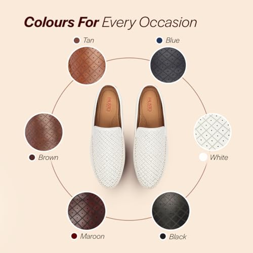Image of FAUSTO Mens Perforated Stylish Driving Moccasins | Half Shoes for Office & Outings | Driving Loafers | Casual and Formal Mules | Soft Cushioned Insole