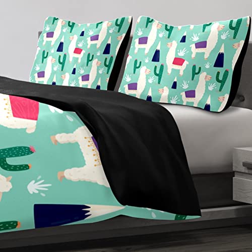 Duvet Covers Set King Alpacas Pattern With Cactus - Soft And Breathable Microfiber Comforter Bedding Set With Zipper Closure For Kids Women Men, 1 Duvet Cover 2 Pillowcase #TOP4
