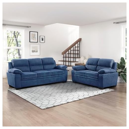 Torque - Jett Plush Premium 3+2 Seater Sofa Set (Blue) | Sectional Sofa 5 Seater 3 Plus 2 | 5 Seater Fabric Sofa for Living Room Office | 3 Year Warranty