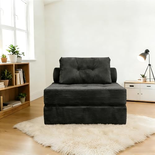 Image of ANONER Sectional Cloud Couches, Folding Sofa Bed with Pillow, Futon Floor Couch, Versatile Convertible Sleeper Chair, Boneless Chaise Lounge, Fold Out Chair Bed for Living Room, Dark Grey